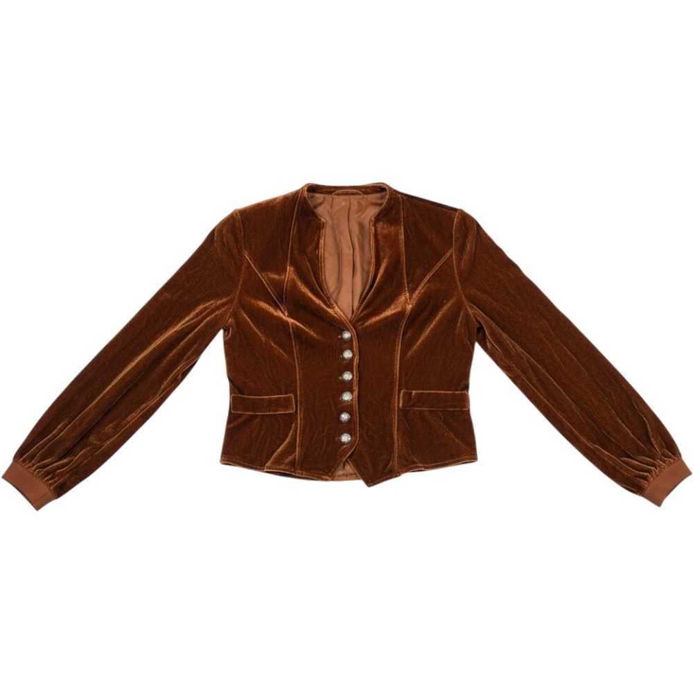 Whimsigoth Business Medium Brown Velvet Cropped Blazer Jacket Silver Buttons
